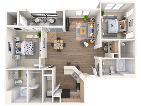 Floor plan for 2 beds, 2 baths, 1082 sqft